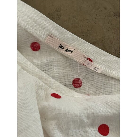 Mi Ami Francesca’s Piper Cold Shoulder Red White Polka Dot Ruffle Top Sz S Linen - Picture 6 of 12